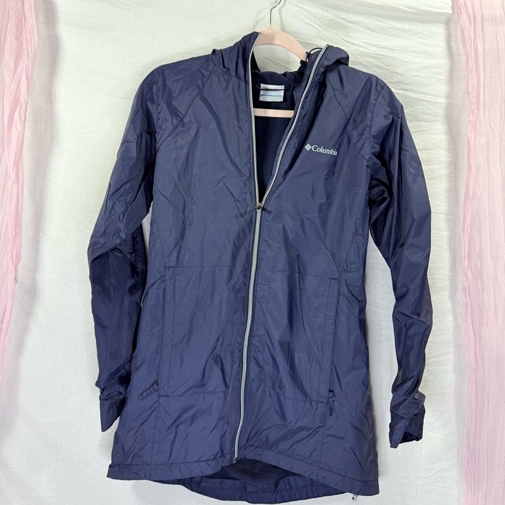 Columbia Women’s Hooded Fleece-Lined Jacket Navy Blue Full Zip Size Small